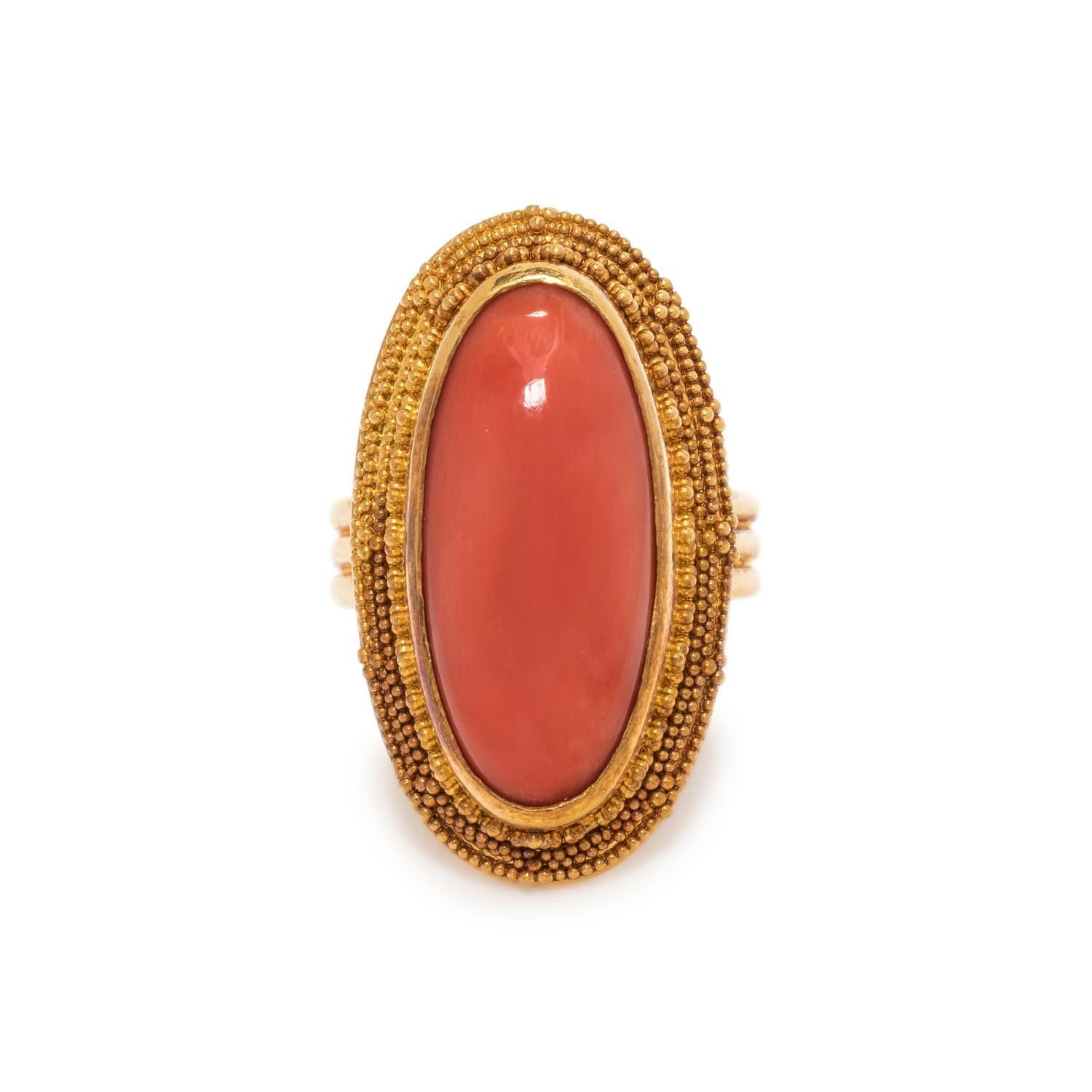 LUNA FELIX GOLDSMITH, YELLOW GOLD AND CORAL RING