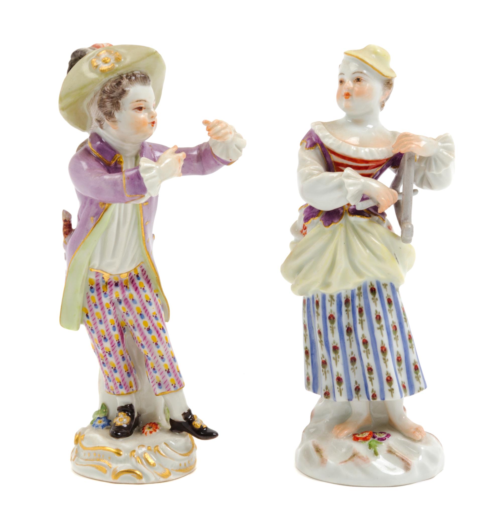 Two Meissen Porcelain Figures Height 5 1/8 inches.