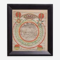Valentin Leopoldt (active 1783-1802) A Fraktur birth and baptism record for Anna Marie Fochter, Lancaster County, PA, dated "1801"