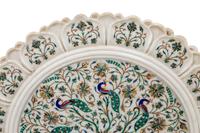 An Indian Carved Marble and Semiprecious Stone-Inlaid Plaque