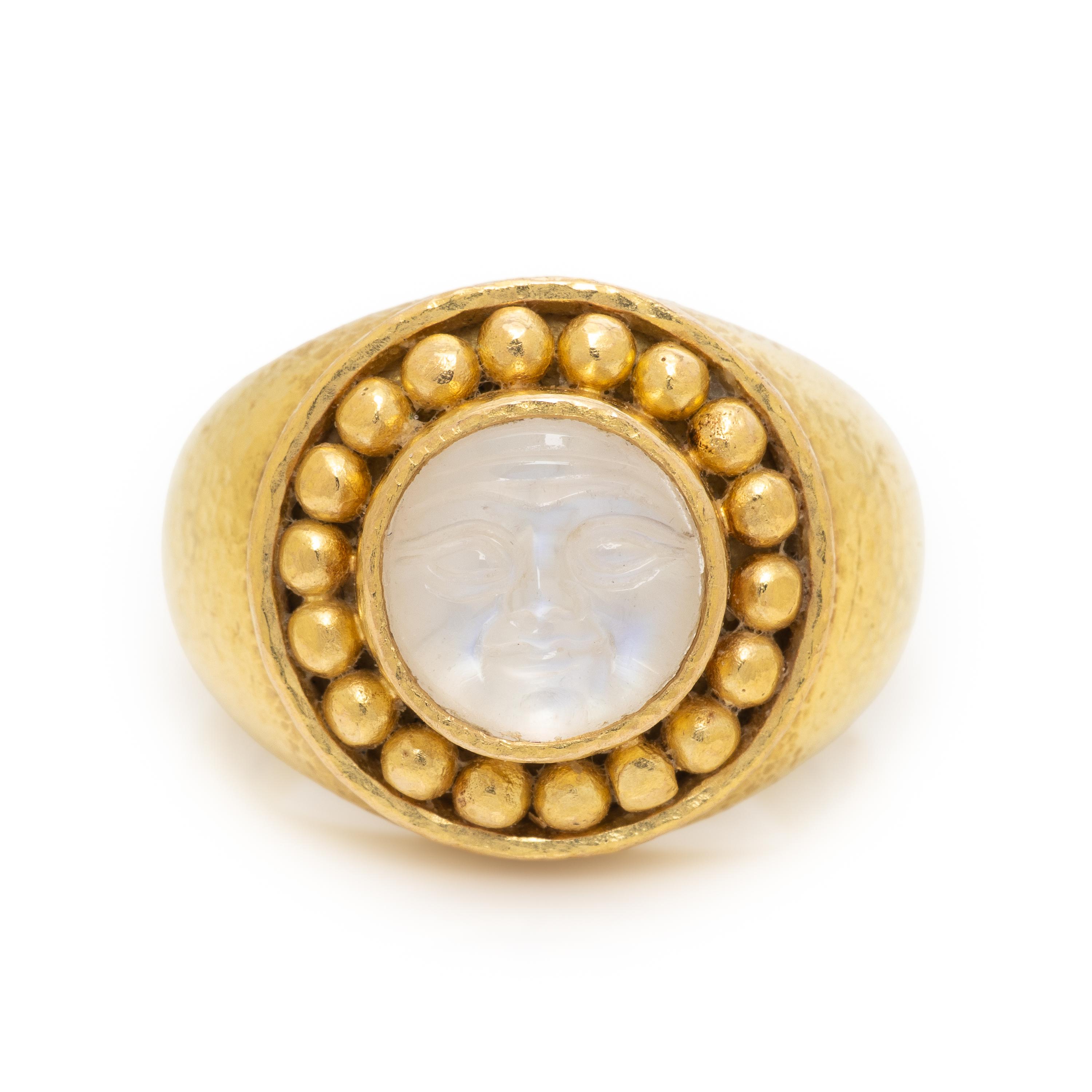 Elizabeth Locke, Yellow Gold and Carved Moonstone 'Man-in-the-Moon' Ring