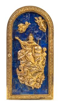 A Gilt Bronze and Lapis Lazuli Mounted Tabernacle Door Height 24 x width 12 1/2 inches. — 19TH CENTURY WITH LATER ELEMENTS
