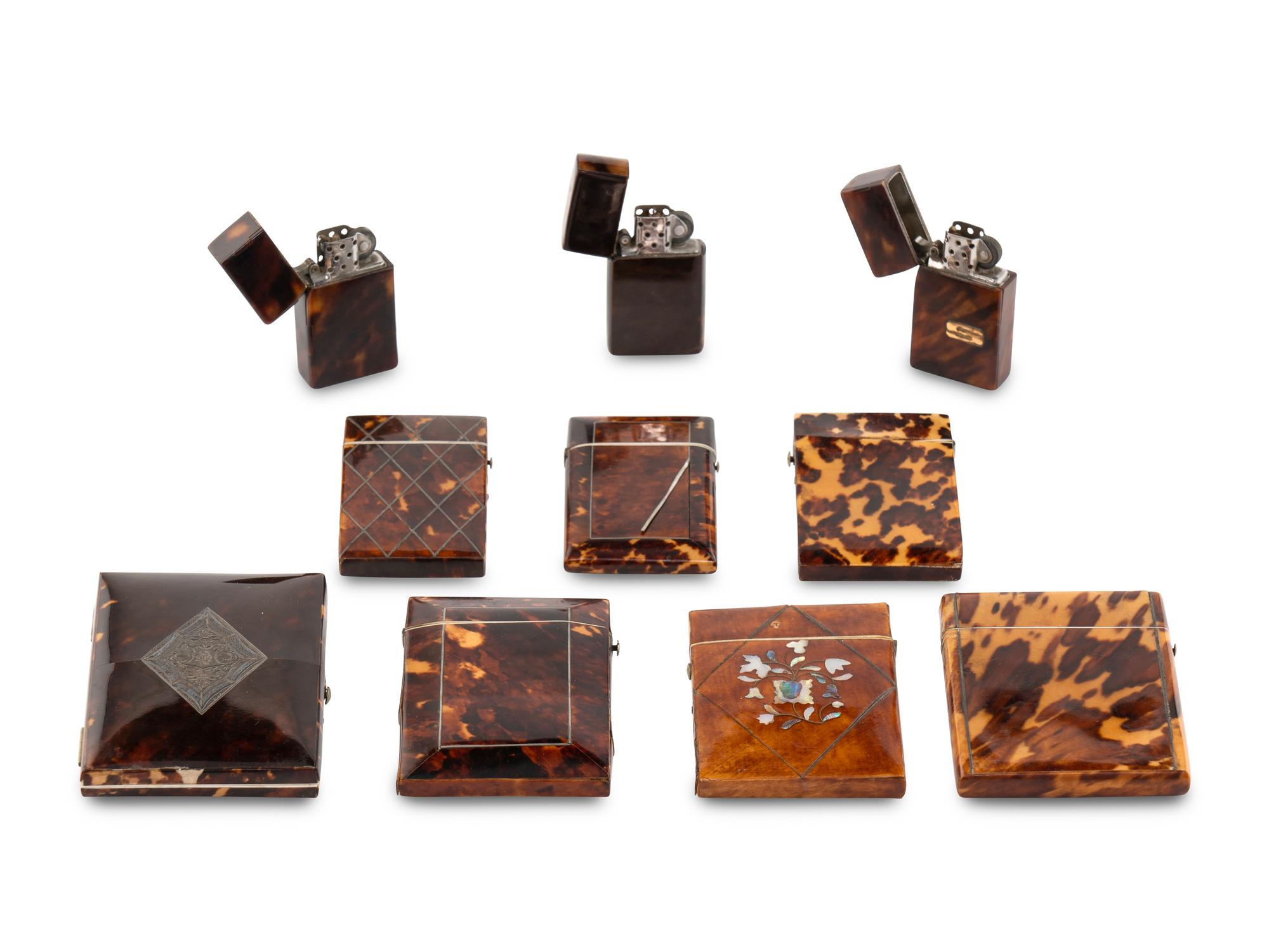 Seven Victorian Tortoise Shell Card Cases