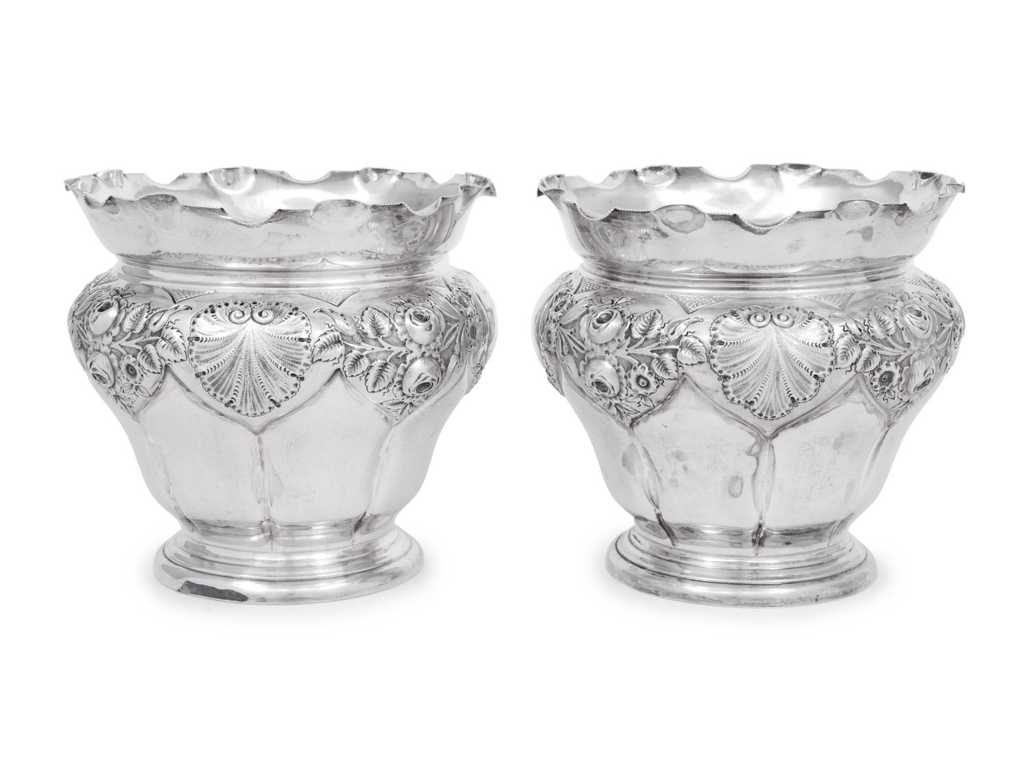 A Pair of Edwardian Silver Jardinieres
