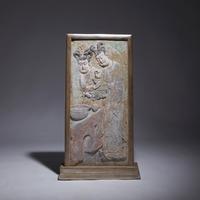 A Rare Chinese Carved and Painted 'Court Ladies' Relief Brick Panel, Late Tang Dynasty-Five Dynasties and Ten Kingdoms 晚唐-五代 彩繪磚雕侍女圖