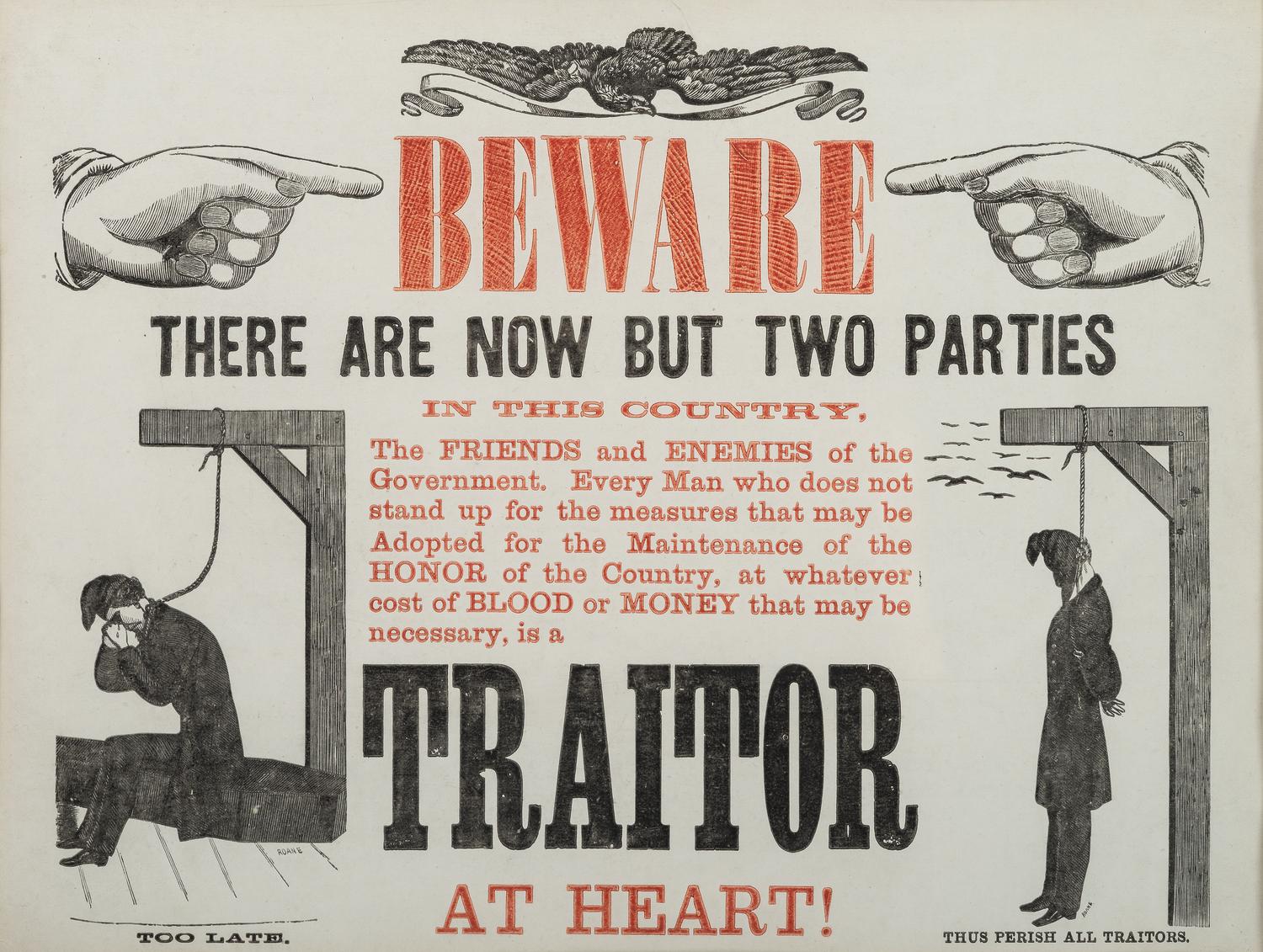 [CIVIL WAR]. Beware There Are Now but Two Parties in this Country . N.p.: N.p., [186-].