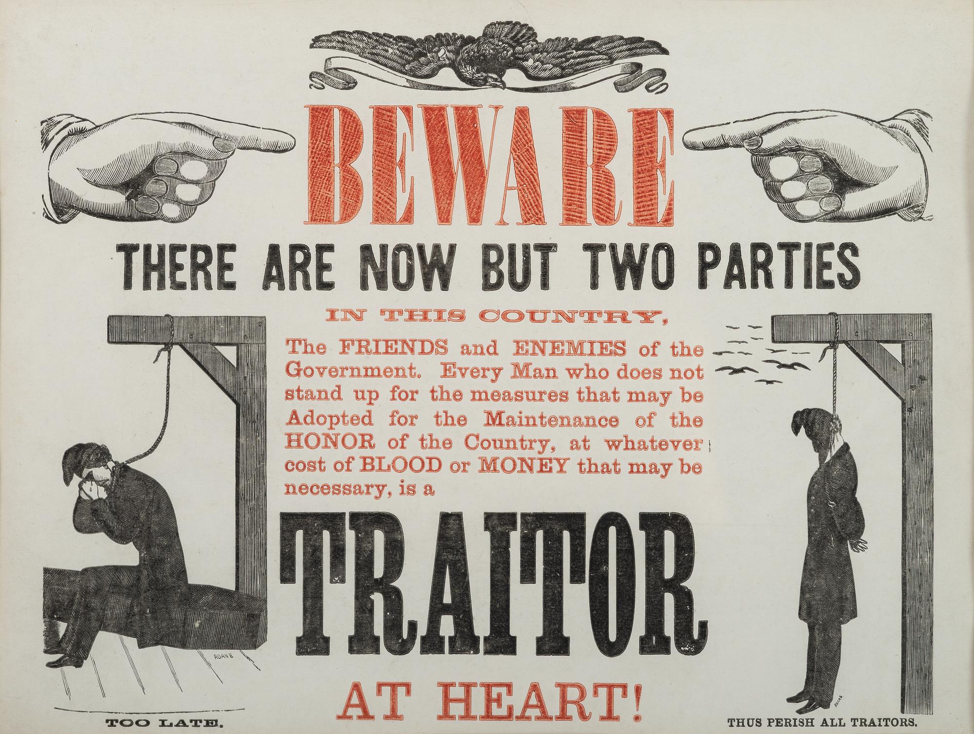 [CIVIL WAR]. Beware There Are Now but Two Parties in this Country . N.p.: N.p., [186-].
