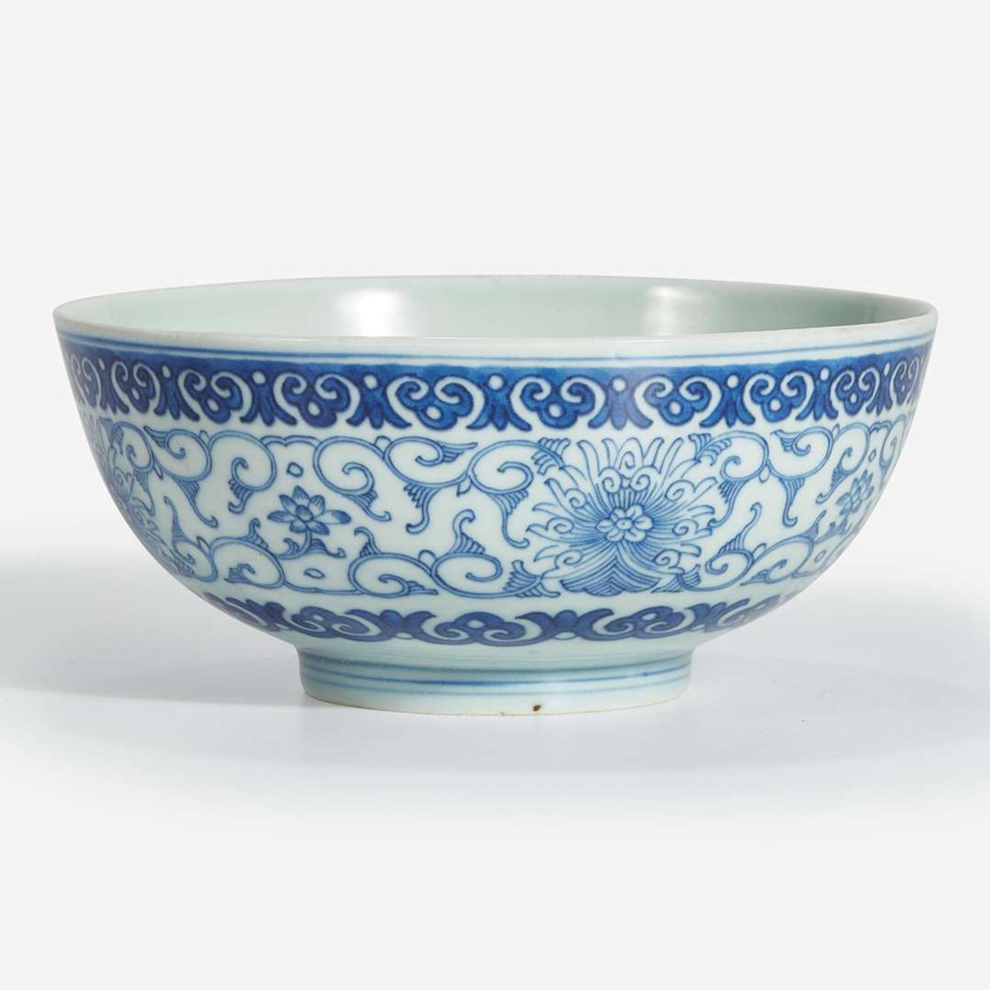 A Chinese blue and white porcelain bowl Daoguang mark and probably of the period (minyao)