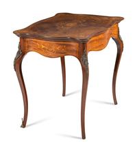 A Louis XV Style Marquetry and Mother-of-Pearl Inlaid Side Table