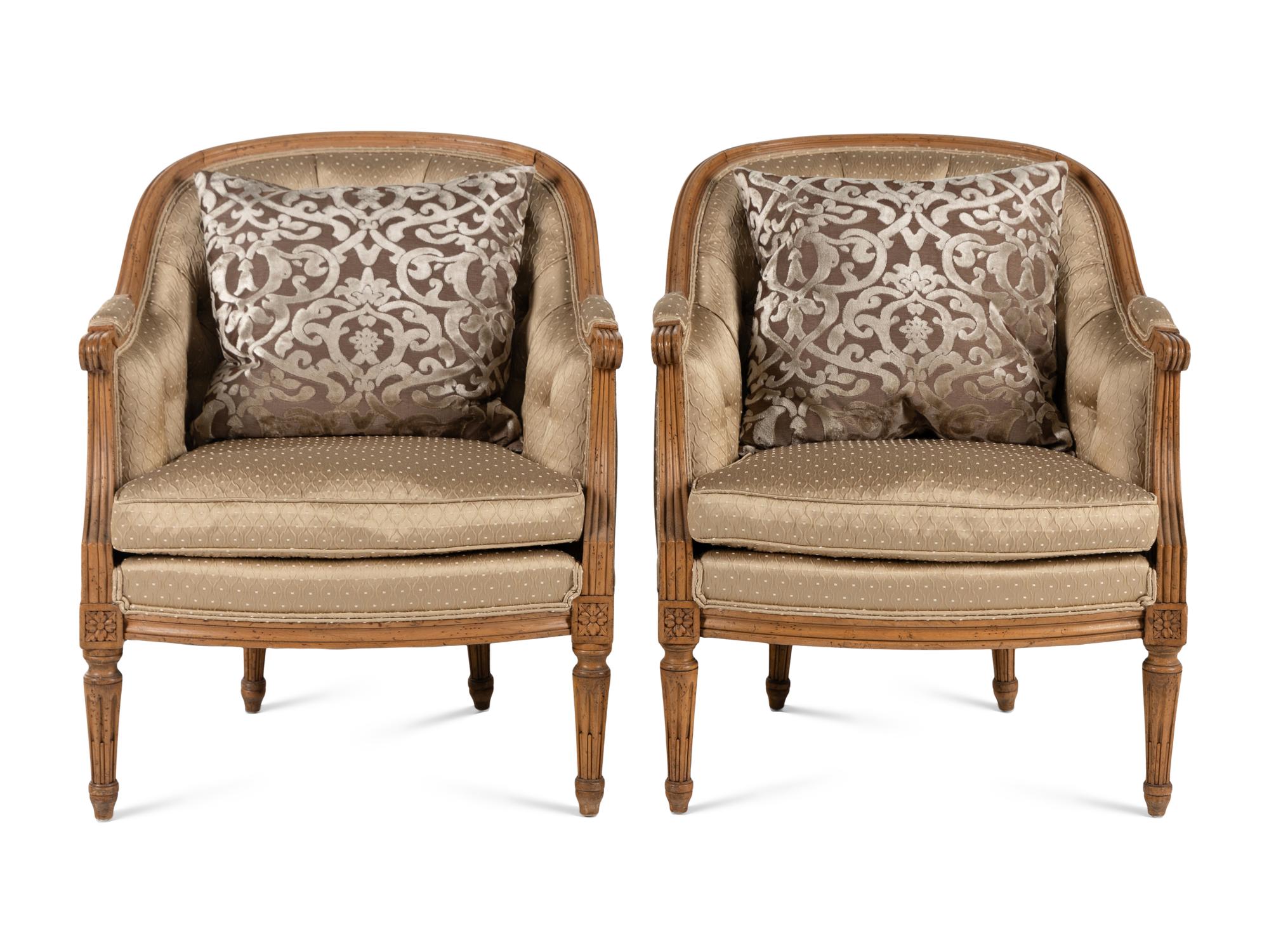 A Pair of Louis XVI Style Beechwood Bergères