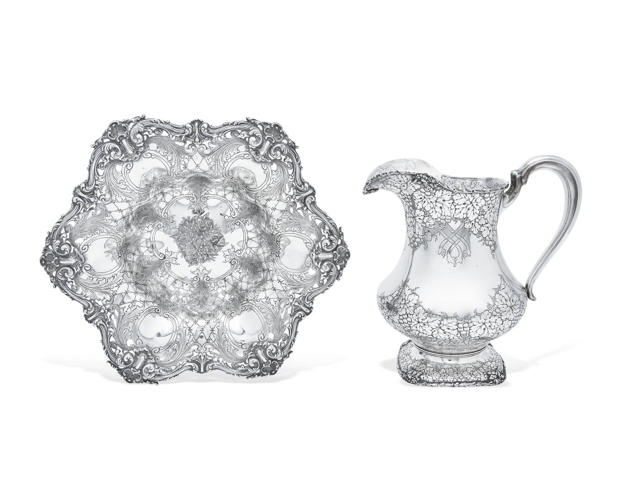 An American Silver Water Pitcher and Reticulated Bowl