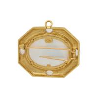 ELIZABETH LOCKE, MOTHER-OF-PEARL, ROCK CRYSTAL, MOONSTONE, AND YELLOW GOLD INTAGLIO PENDANT BROOCH