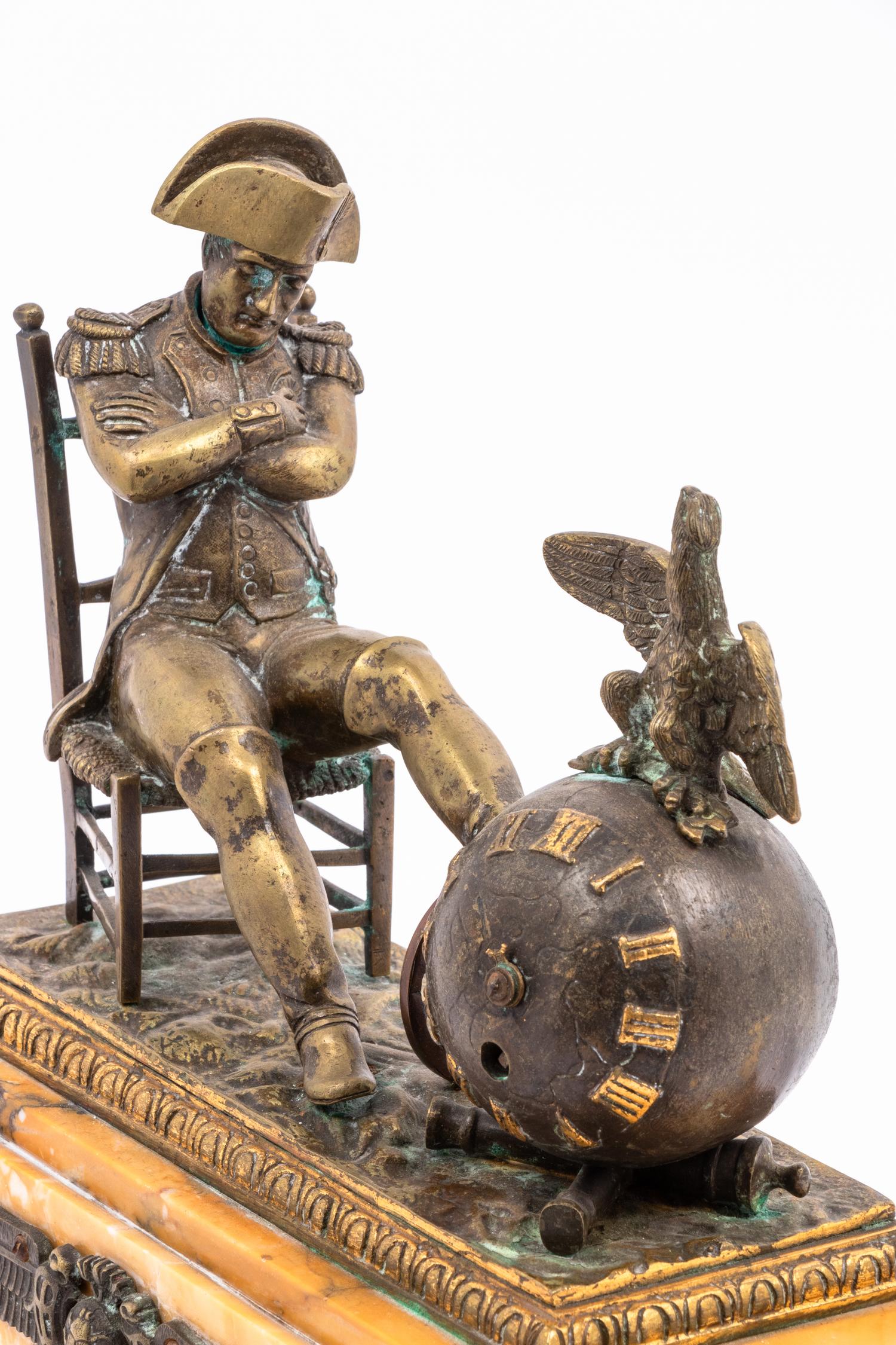An Empire Style Gilt Bronze and Marble Figural Mantel Clock