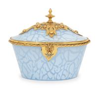 A French Gilt Bronze Mounted Mottled Blue Glass Box