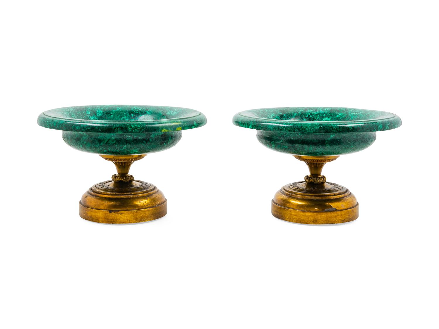 A Pair of Malachite-Veneered Tazze