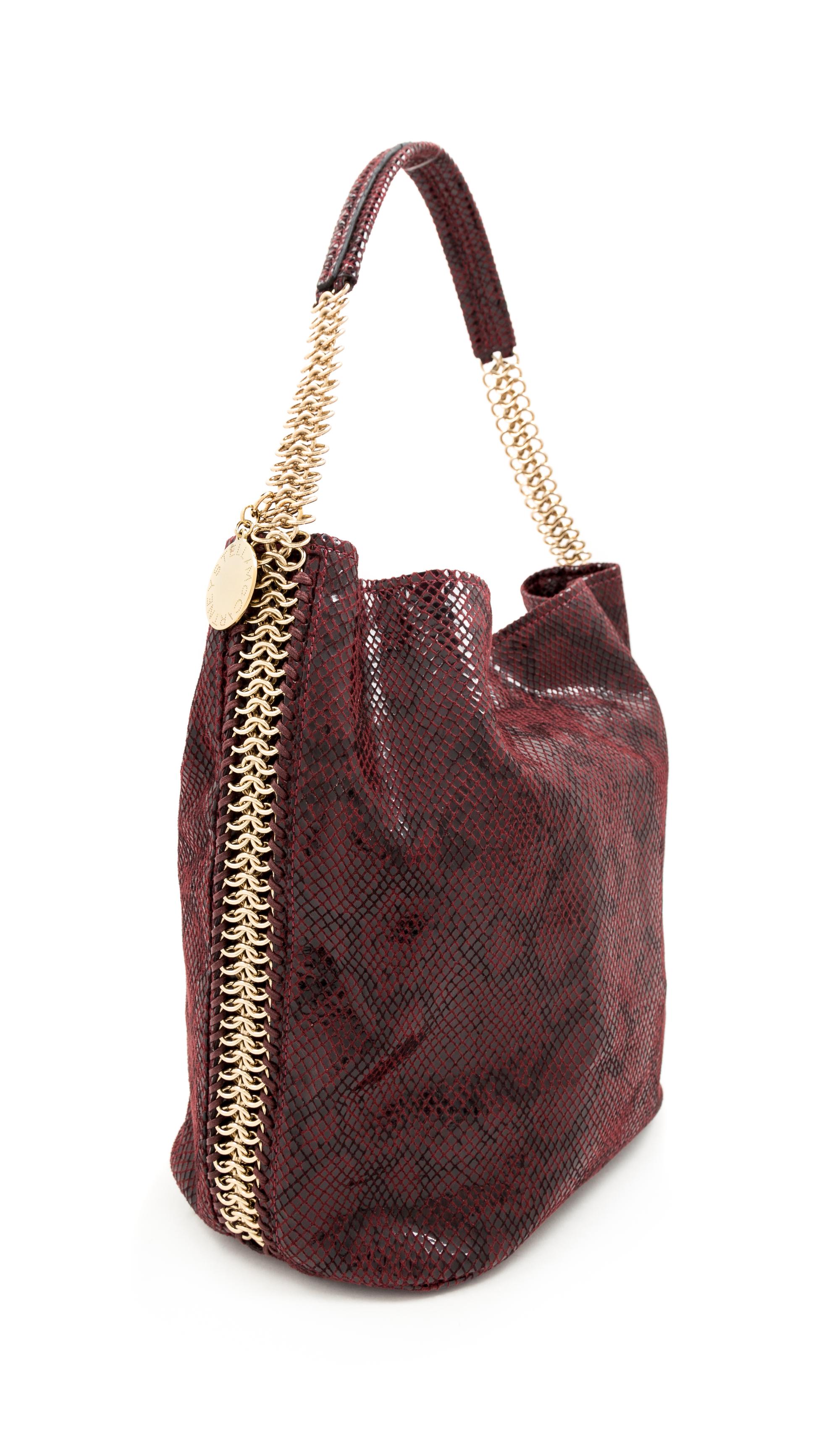 A Stella McCartney Plum Faux Python Falabella Tote, 11.5" H x 13.5" W x 6" D; Strap drop: 10".
