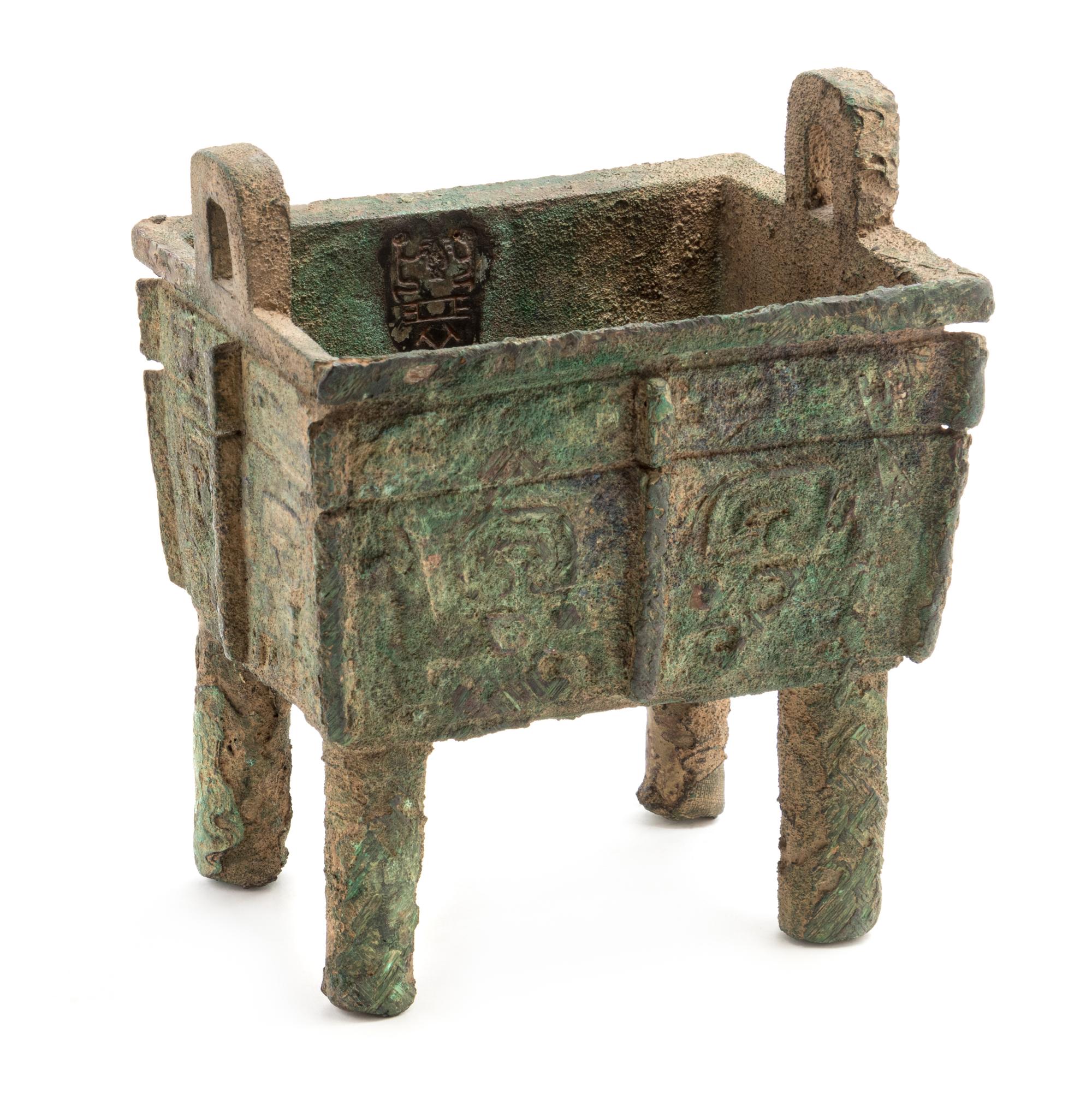 A Rare Bronze Ritual Food Vessel, Fangding — LATE SHANG DYNASTY (12TH-11TH CENTURY B.C.)