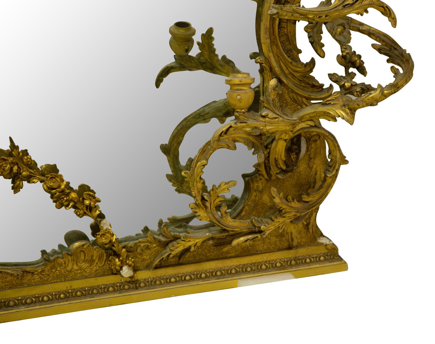 A Rococo Style Giltwood Overmantel Girandole Mirror