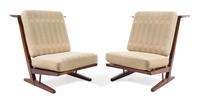 George Nakashima, (Japanese/American, 1905-1990), a pair of Conoid Cushion lounge chairs, 1984
