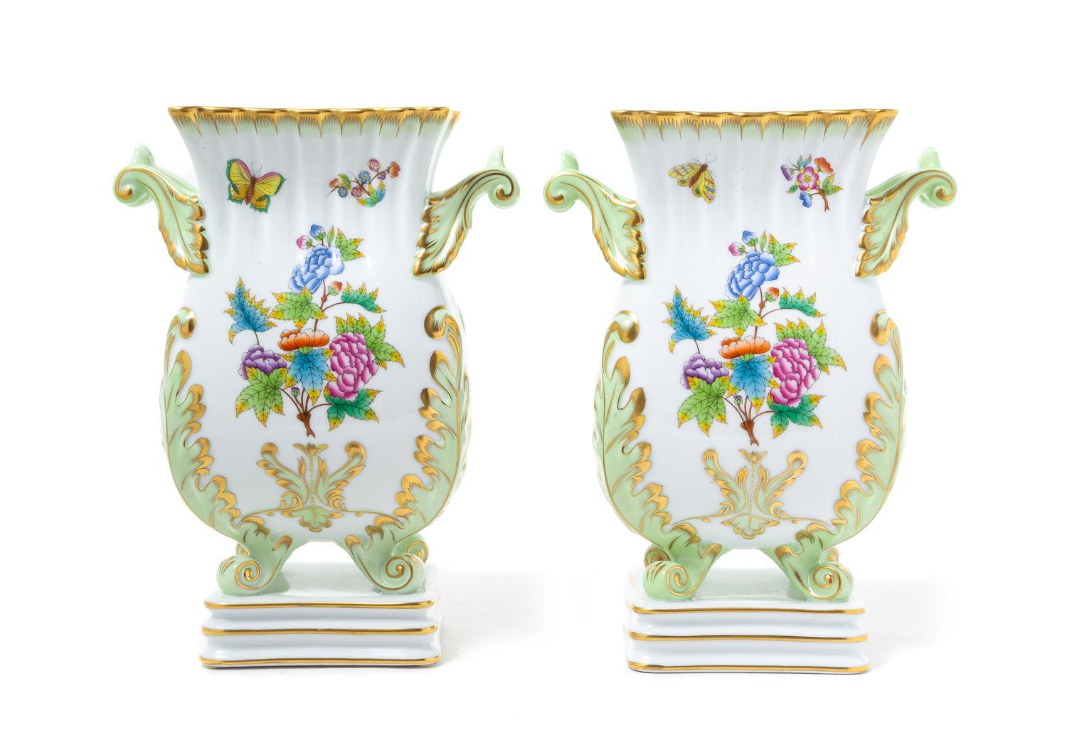 A Pair of Herend Porcelain Vases Height 10 3/4 inches. — 20TH CENTURY
