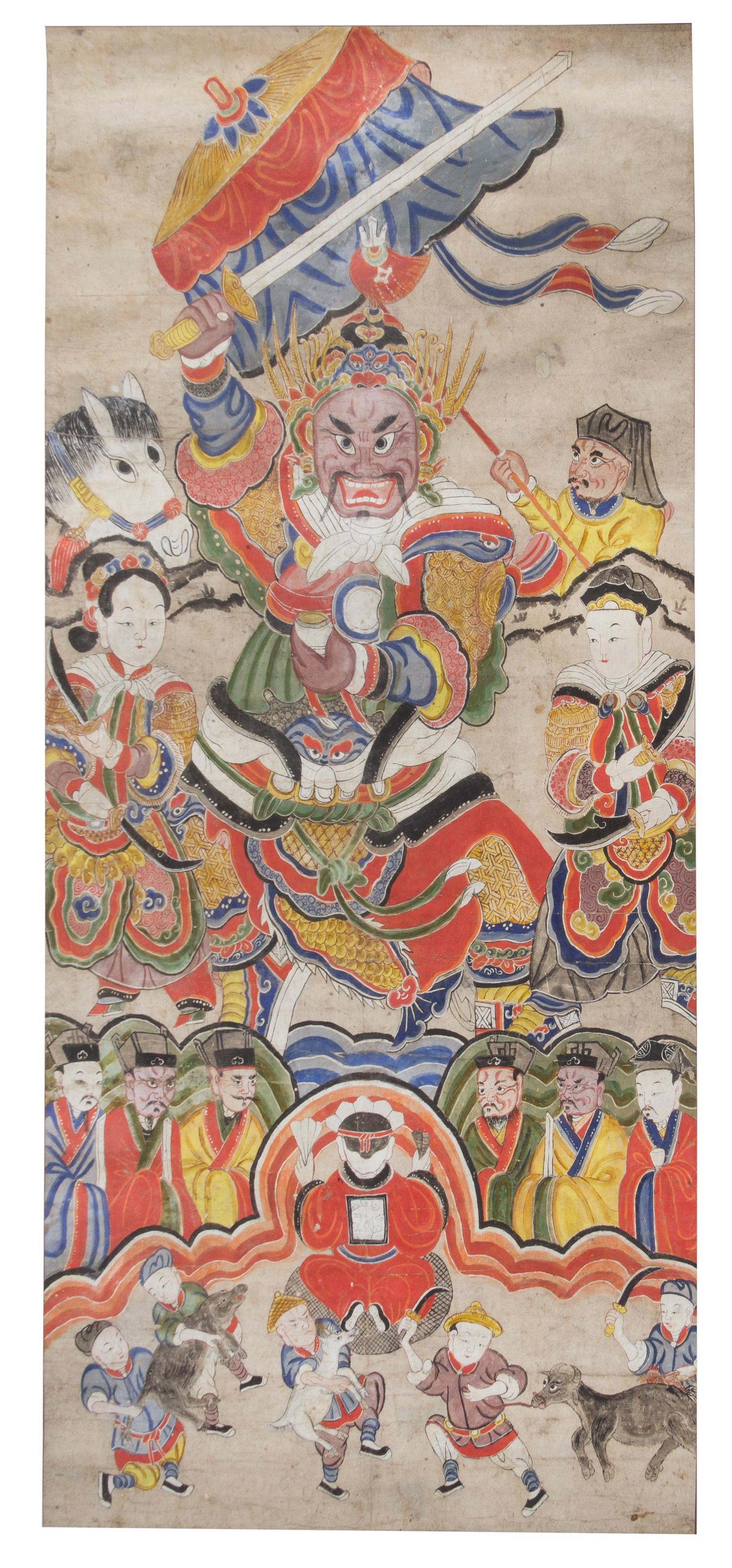 Two Ink and Color Paintings on Paper Scrolls — QING DYNASTY