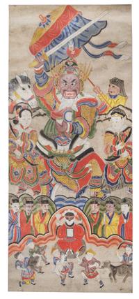 Two Ink and Color Paintings on Paper Scrolls — QING DYNASTY