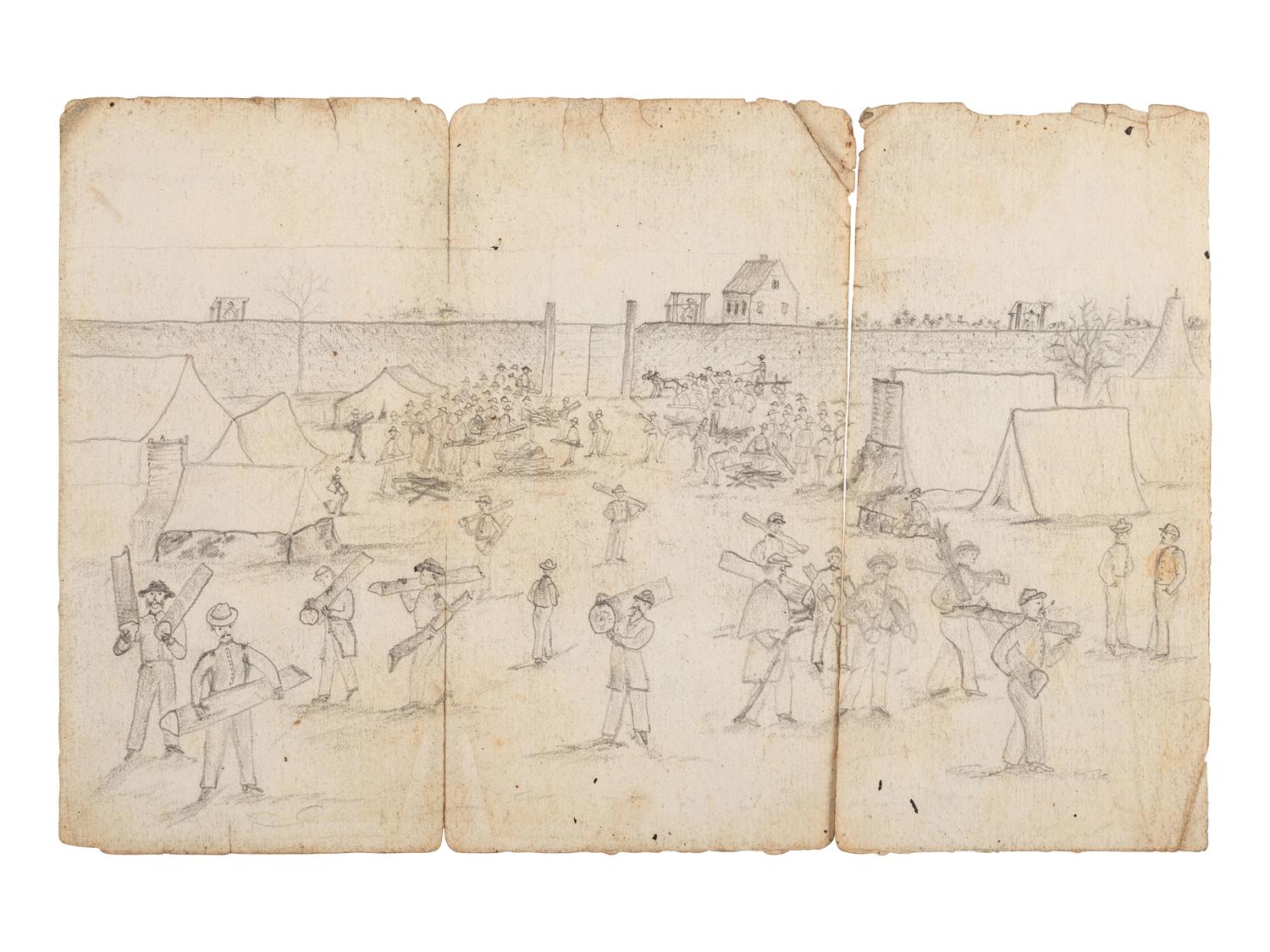 [CIVIL WAR]. Union and Confederate ephemera, incl. a sketch, and a ticket to Johnson's impeachment.