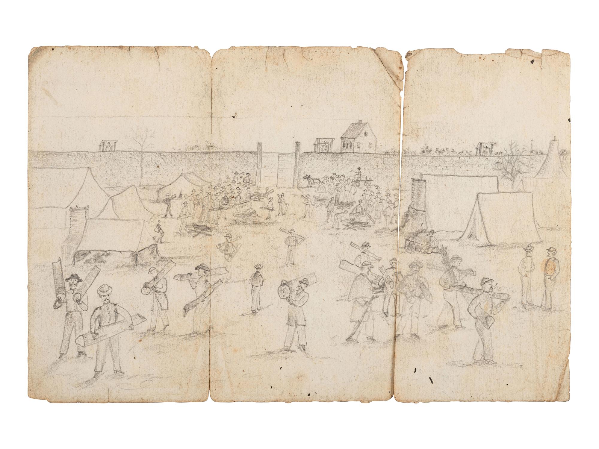 [CIVIL WAR]. Union and Confederate ephemera, incl. a sketch, and a ticket to Johnson's impeachment.