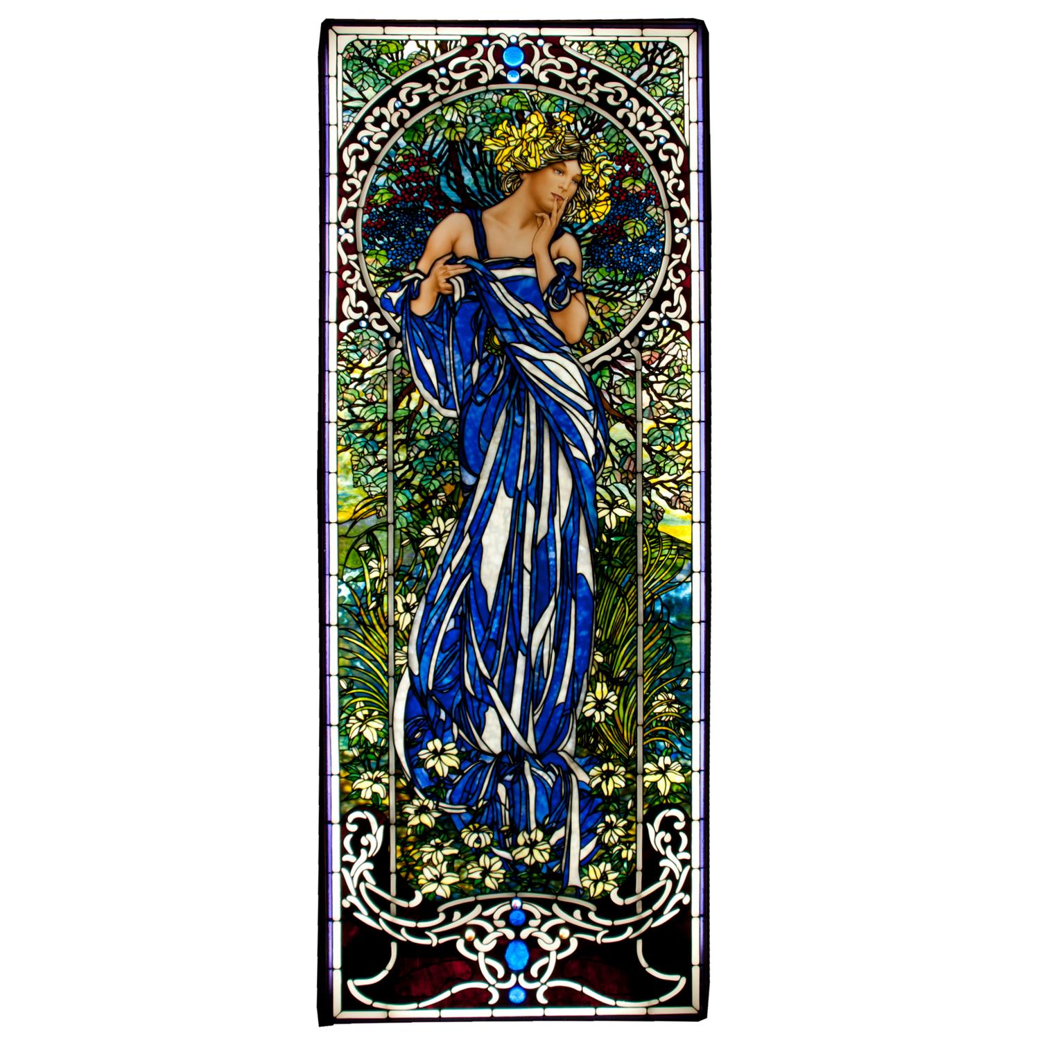 A Mark Bogenrief "Contemplating Lady" Stained Glass Window 43.75" W x 104.75" H — United States, 2014