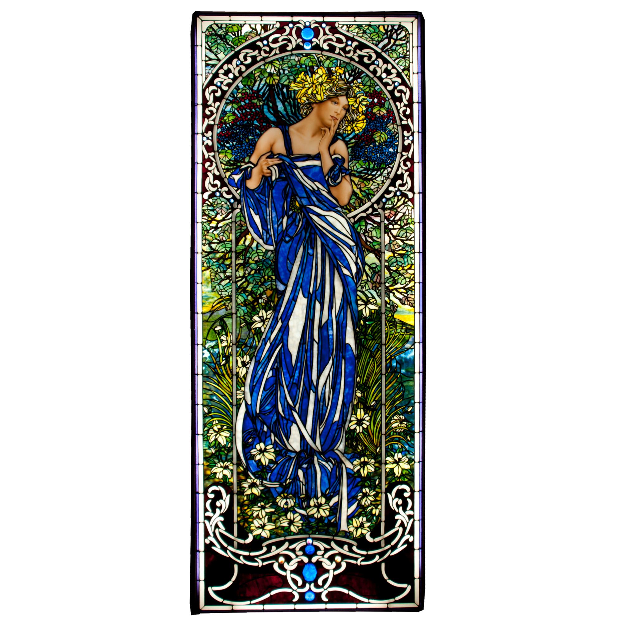 A Mark Bogenrief "Contemplating Lady" Stained Glass Window 43.75" W x 104.75" H — United States, 2014