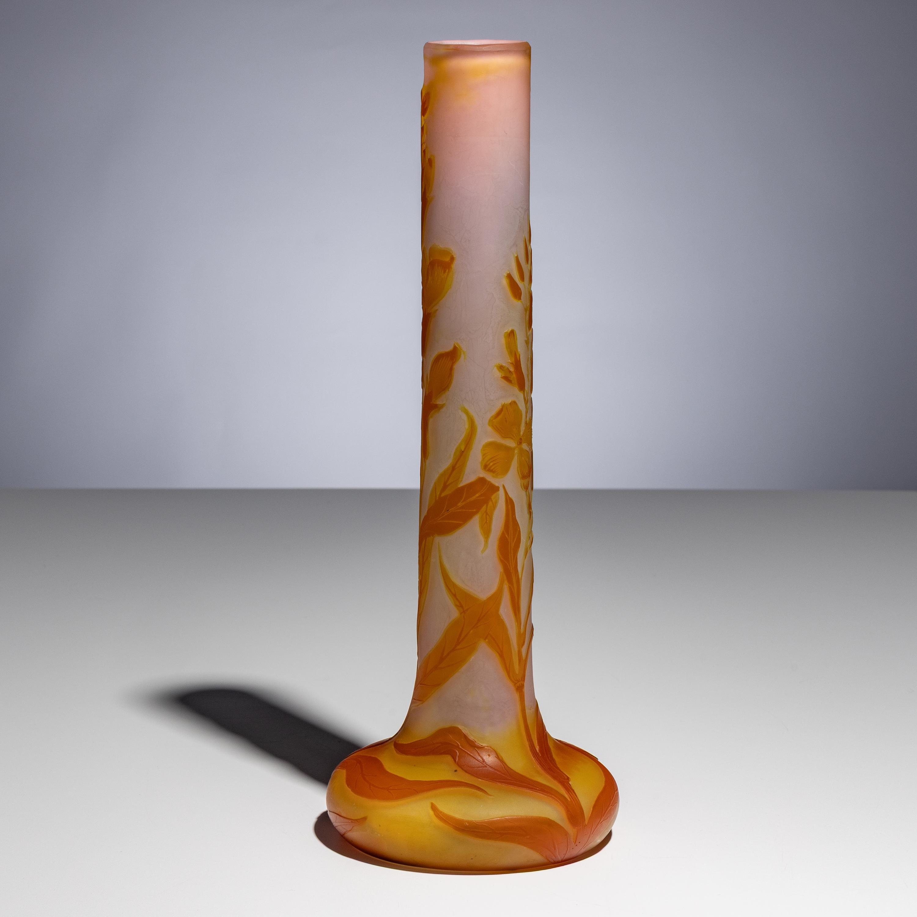 Émile Gallé (French, 1846–1904) — Floral Tube Vase, c. 1900