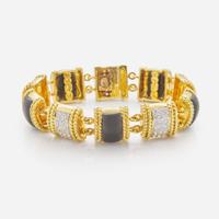 An 18K Yellow Gold, Onyx, and Diamond Bracelet