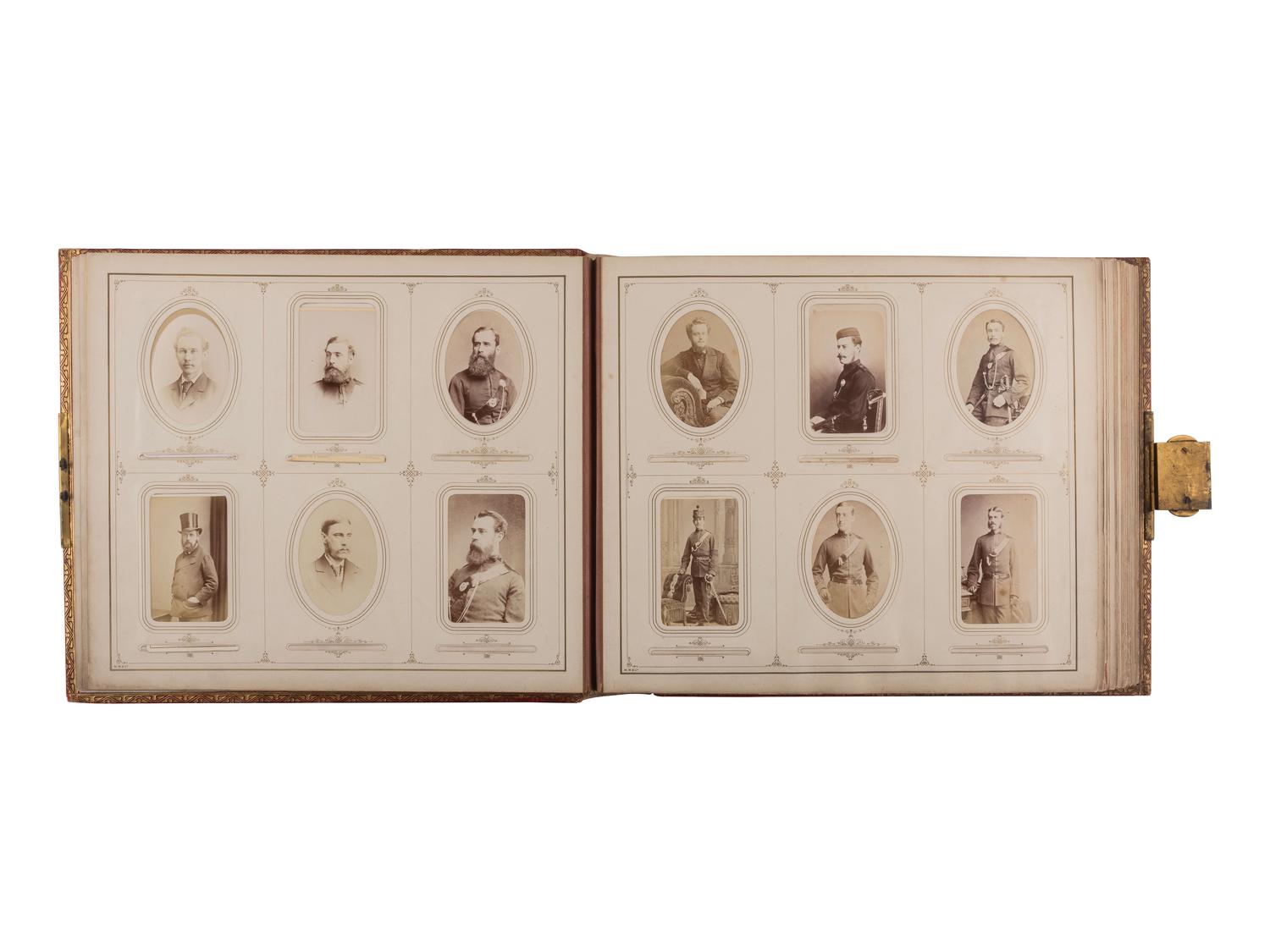 [EARLY PHOTO] English album presented to Capt. Bradley cont. 140+ photos, incl. military subjects.