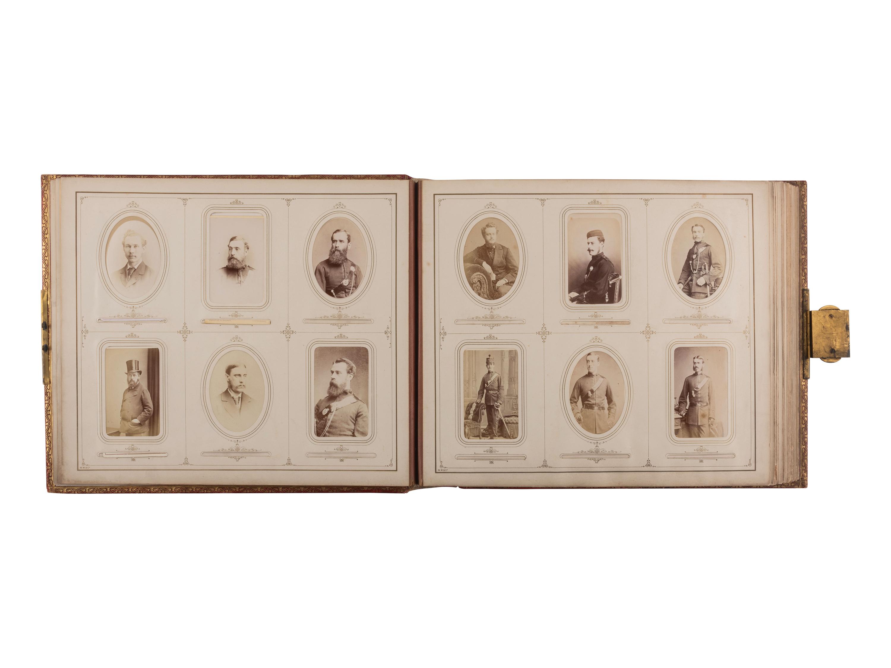[EARLY PHOTO] English album presented to Capt. Bradley cont. 140+ photos, incl. military subjects.