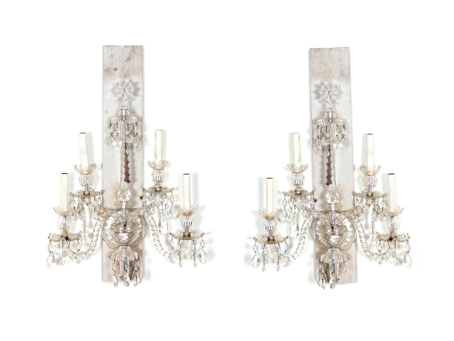 A Pair of Cut Crystal Four-Light Wall Sconces — 19TH CENTURY