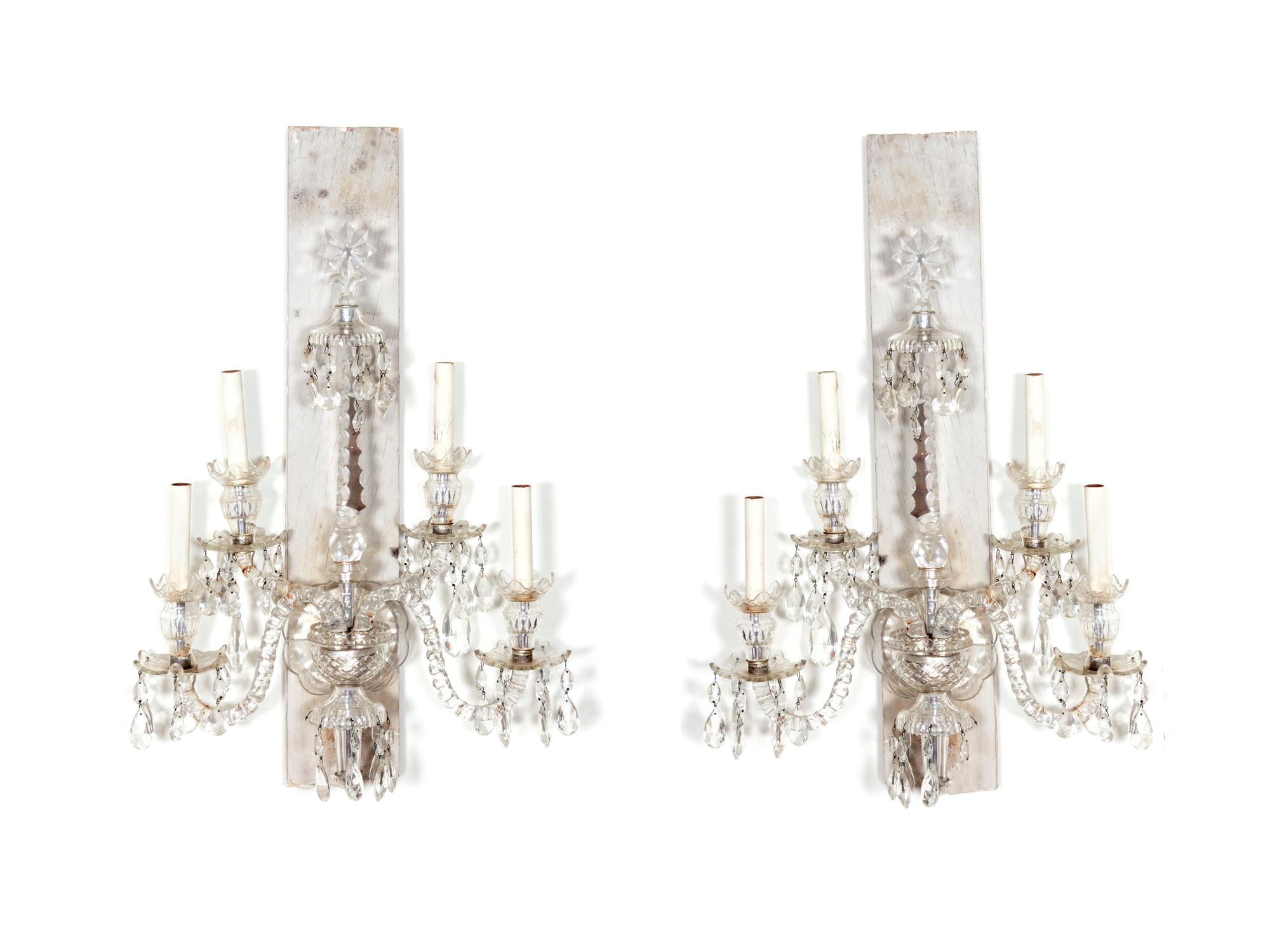 A Pair of Cut Crystal Four-Light Wall Sconces — 19TH CENTURY