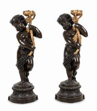 A Pair of Gilt and Patinated Metal Figural Torchères After Auguste Moreau