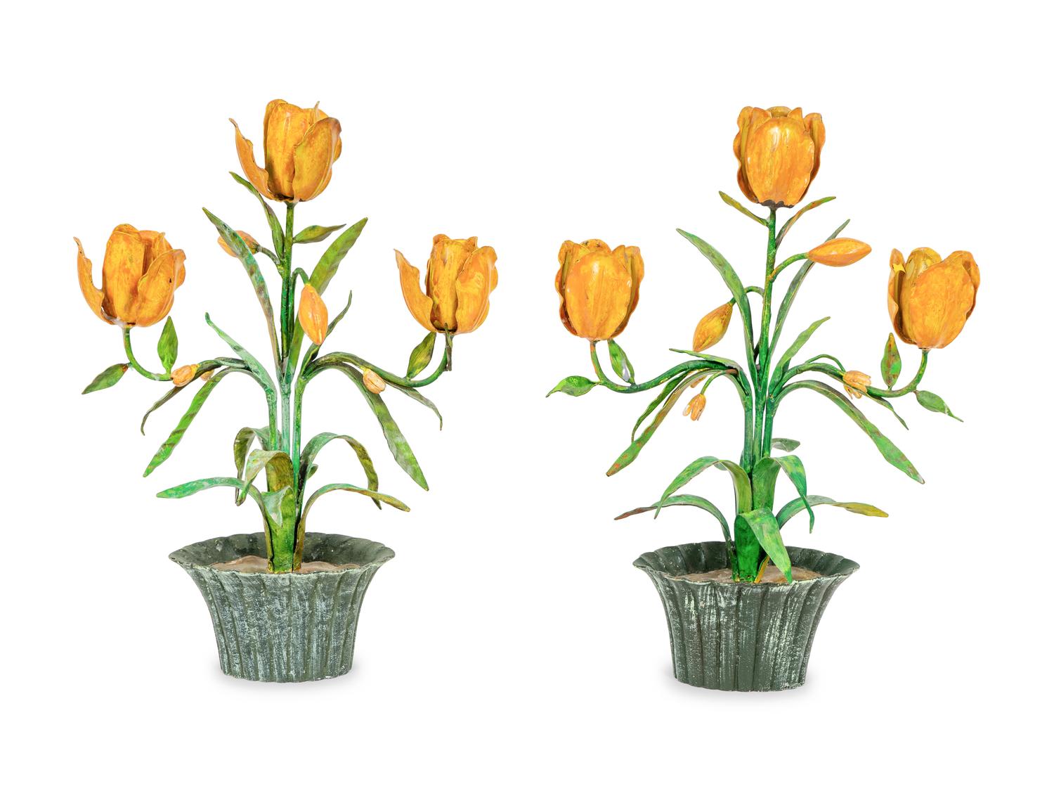 A Pair of Tole Peinte Models of Tulips