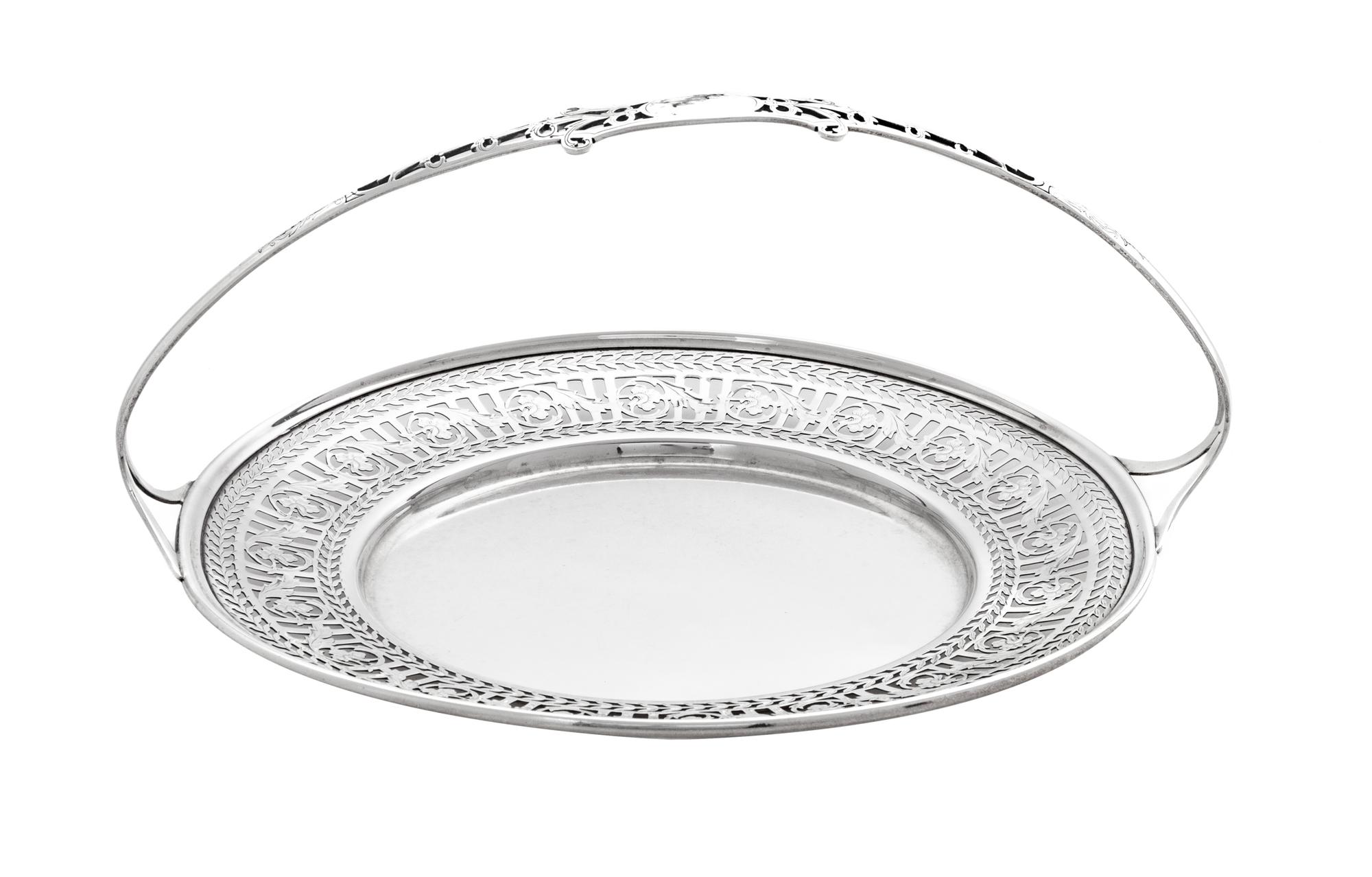 An American Silver Basket, Watson Co., Attleboro, MA, with a stationery handle and pierced border.