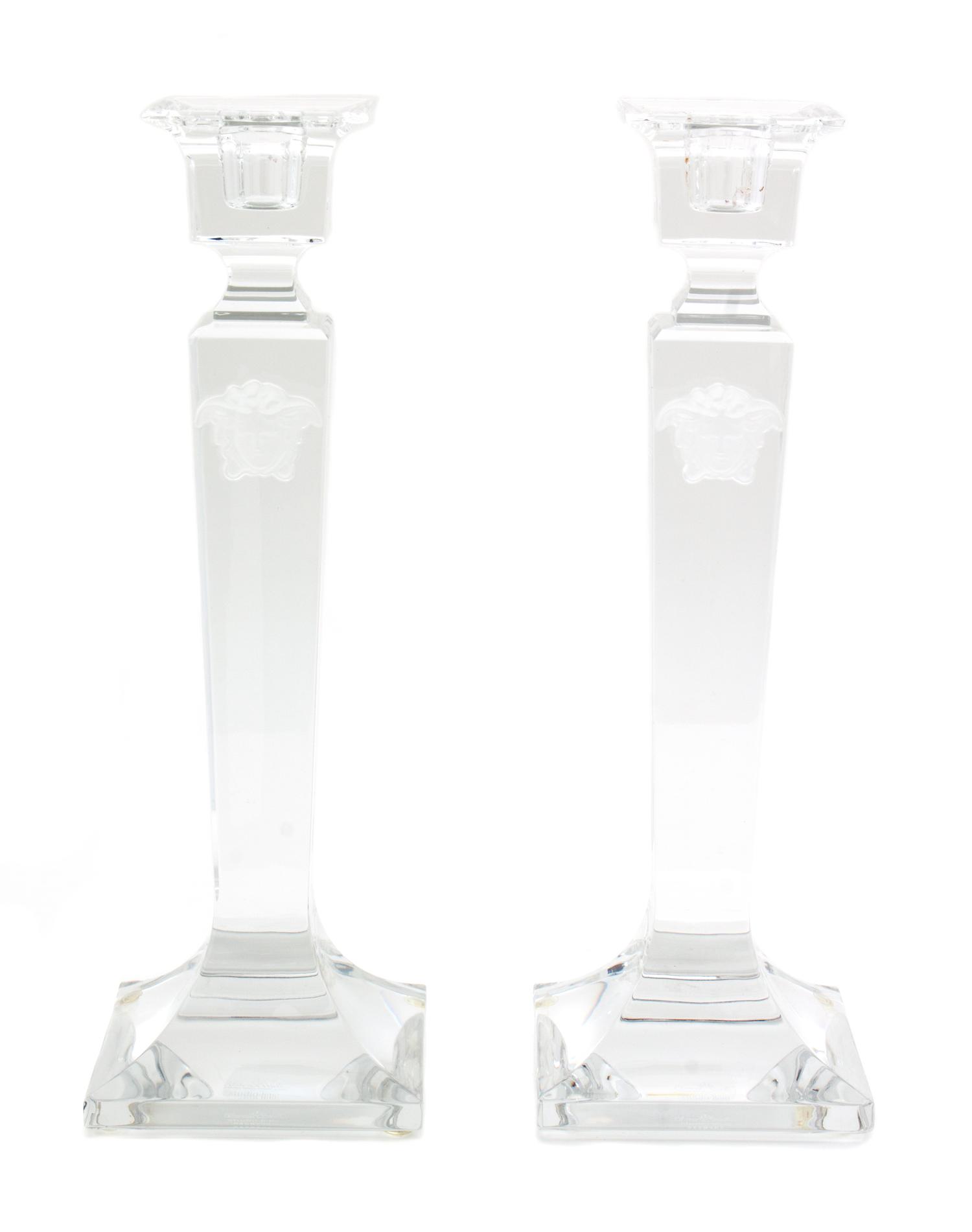 A Pair of Glass Candlesticks Height 10 inches. — VERSACE FOR ROSENTHAL