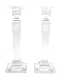A Pair of Glass Candlesticks Height 10 inches. — VERSACE FOR ROSENTHAL