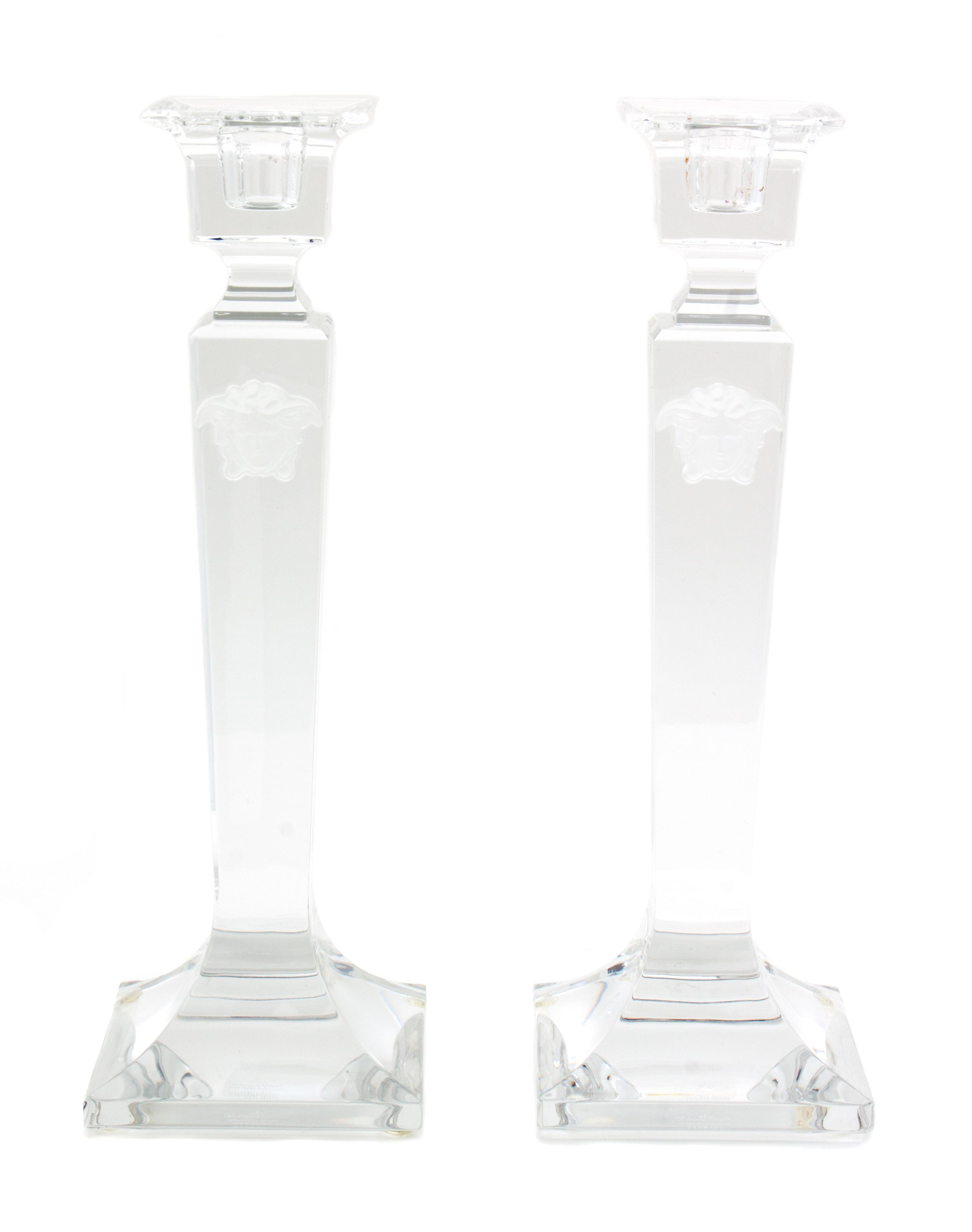 A Pair of Glass Candlesticks Height 10 inches. — VERSACE FOR ROSENTHAL
