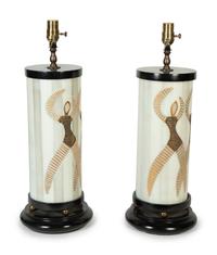 A Pair of Modernist Painted Glass Lamps