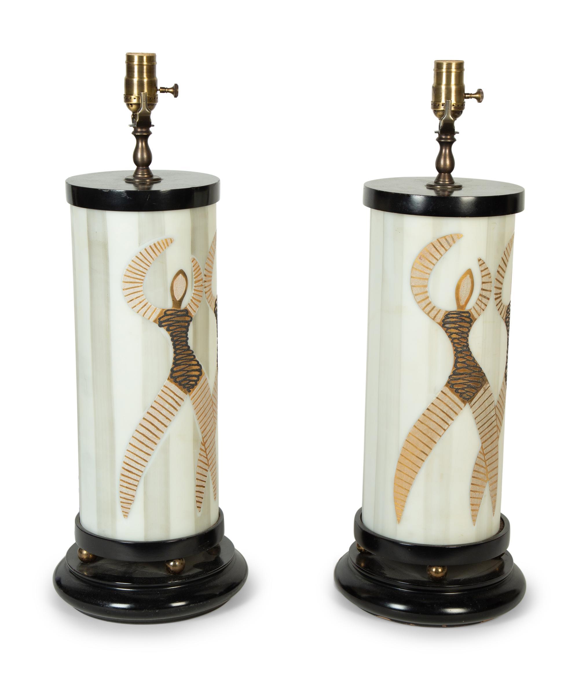 A Pair of Modernist Painted Glass Lamps