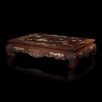 A Finely-Carved and Inlaid Hardwood Small Low Table, First Half of 20th Century — 民國 硬木嵌螺鈿方座