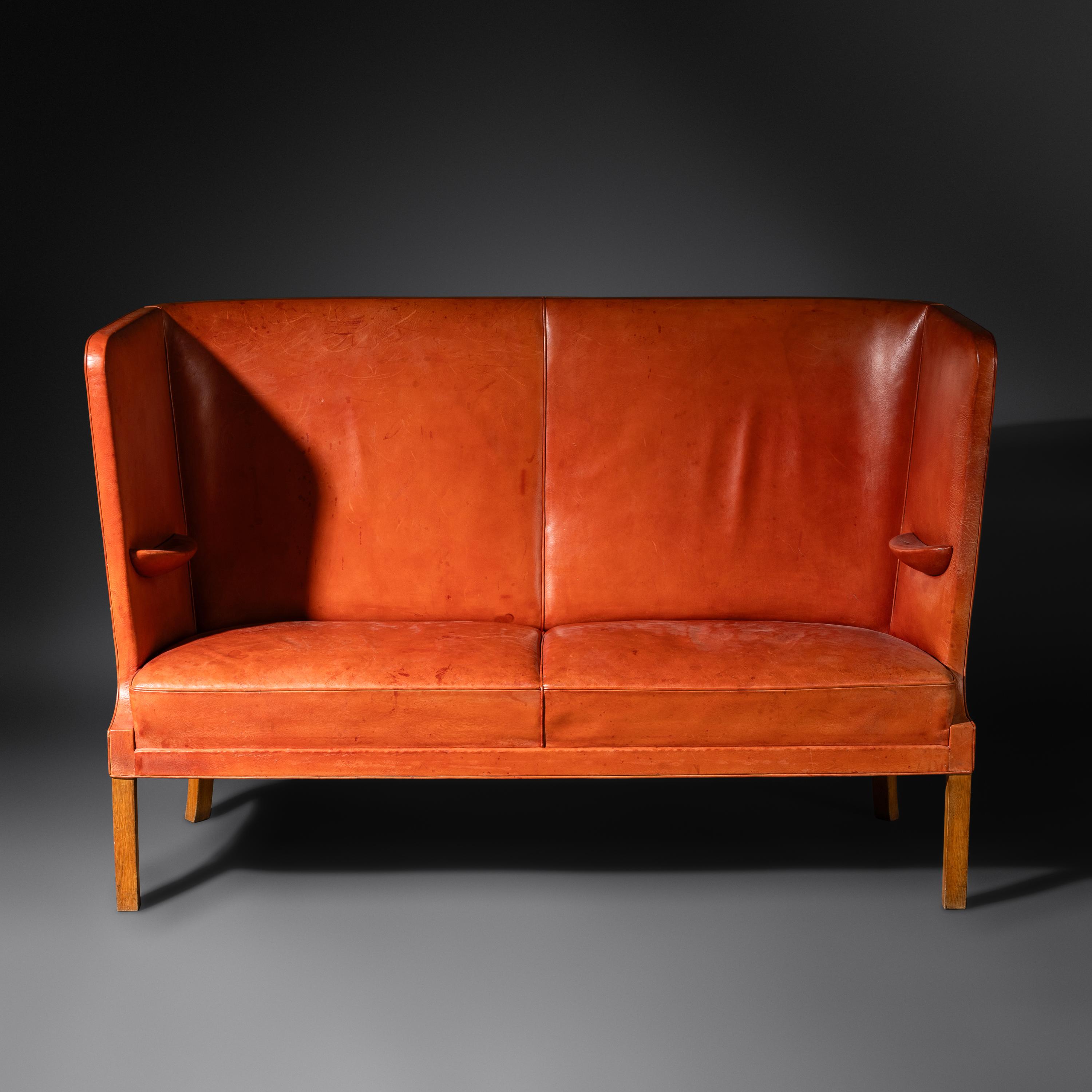 Leather High-Back Settee, c. 1930
