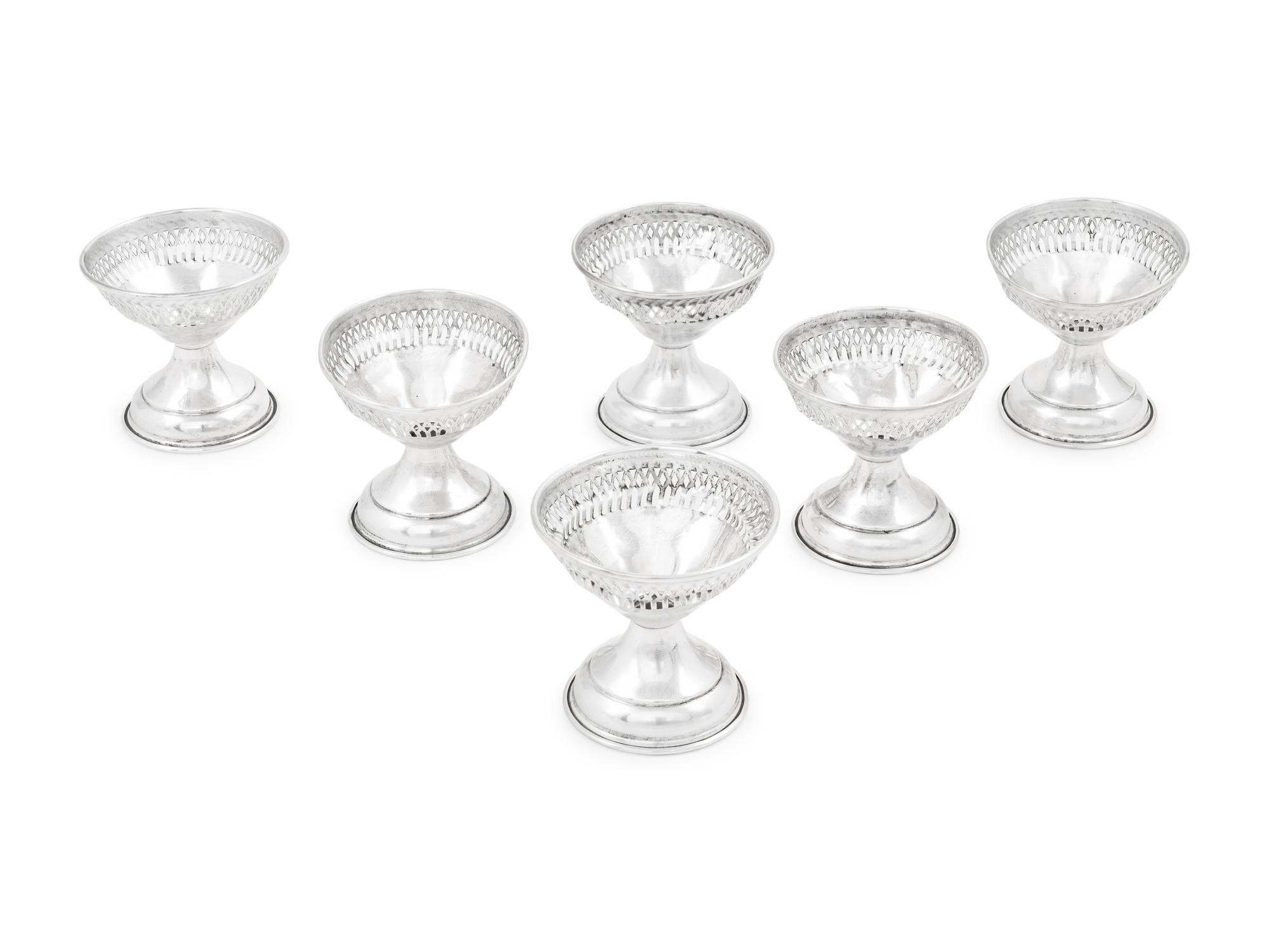 An Assembled Set of American Silver Demitasse Cups, Soups and Desserts