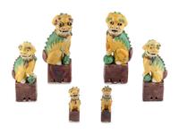 Three Pairs of Chinese Export Porcelain Temple Lions