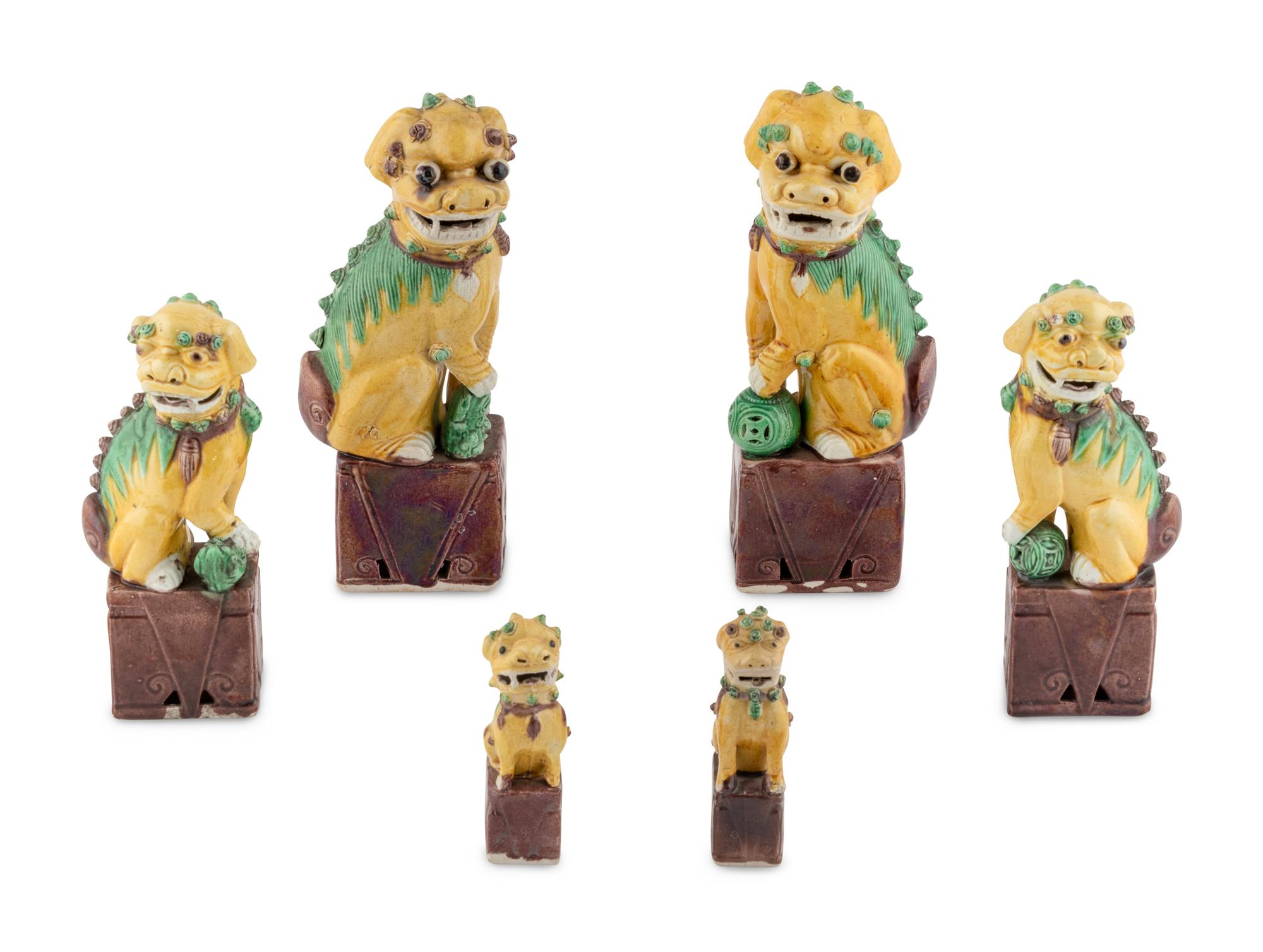 Three Pairs of Chinese Export Porcelain Temple Lions