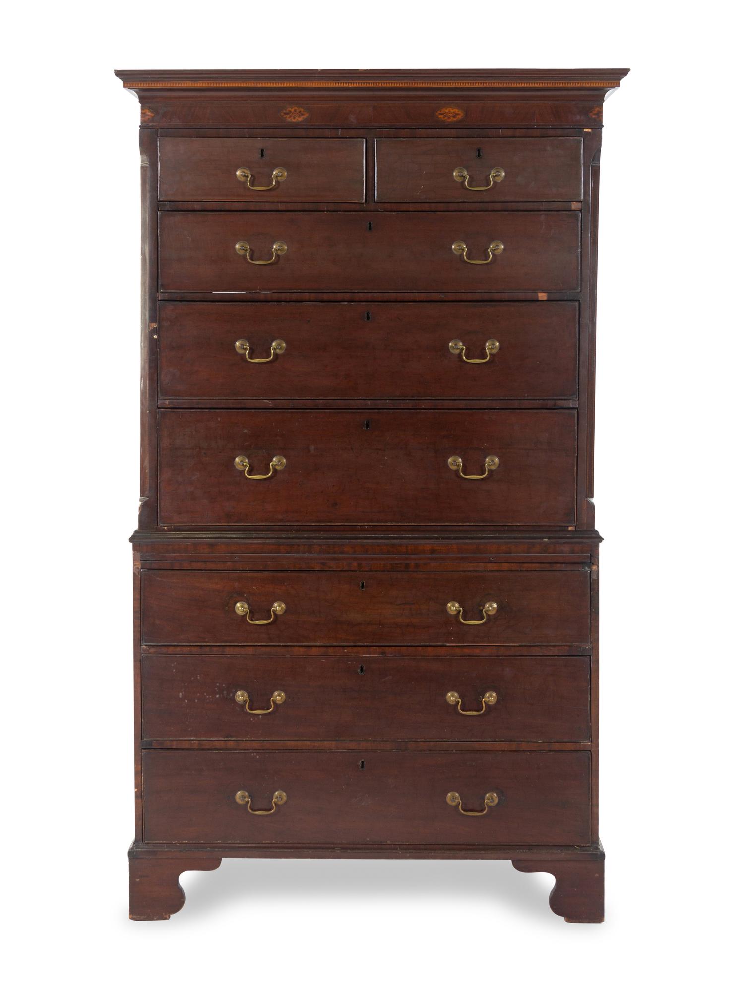 A George III Mahogany and Marquetry Chest on Chest